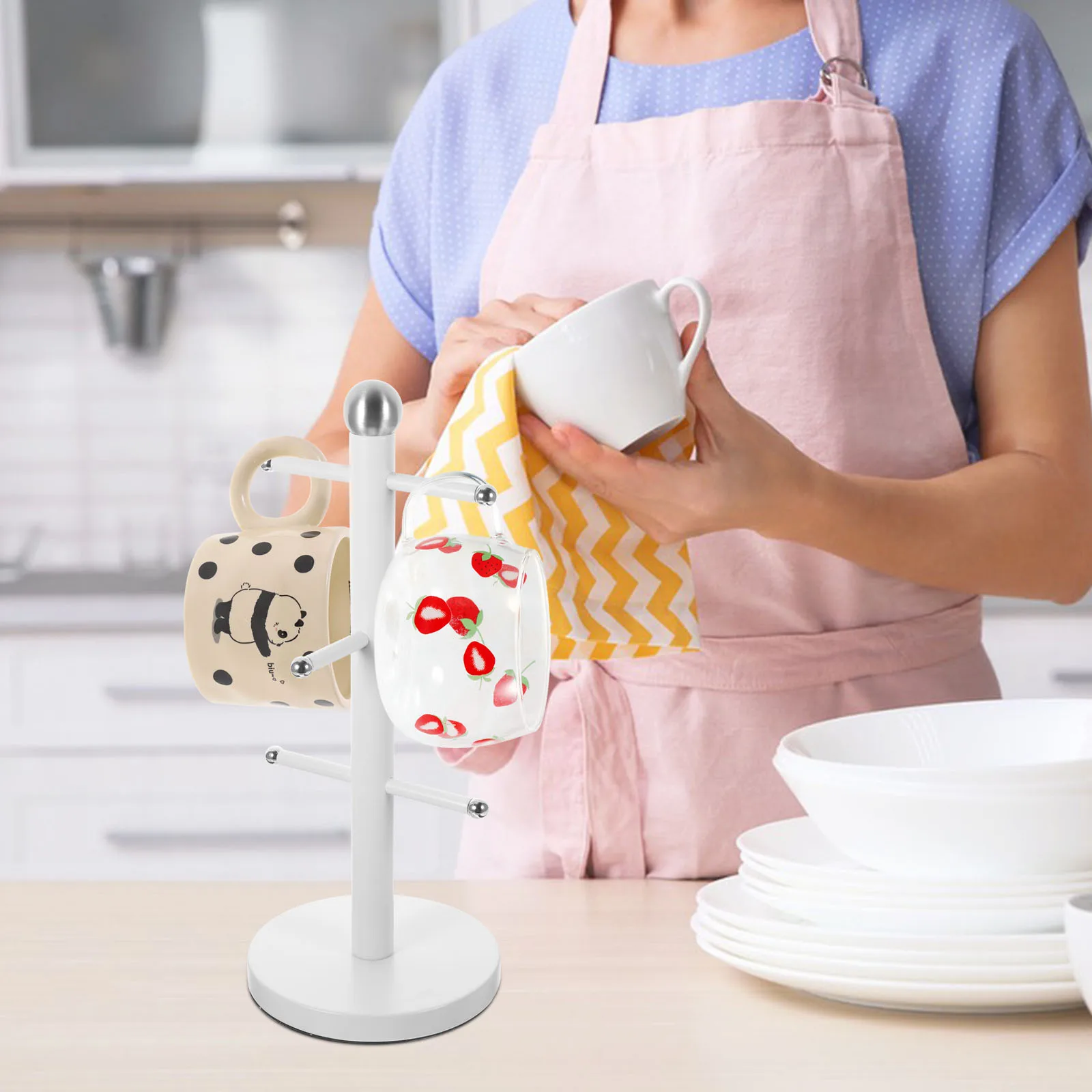 

Coffee Mug Iron Cup Holder Cups for Kitchen Hanging Rack Holders White Countertop
