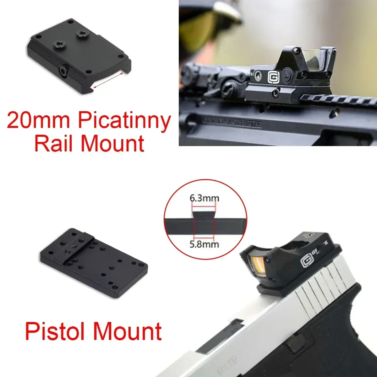 Tactical M1 Red Green Dot Reflex Sight Scope With 20mm Rail Glock Mount Plate For Airsoft Glock 17 19 Hunting RMR Riflescope