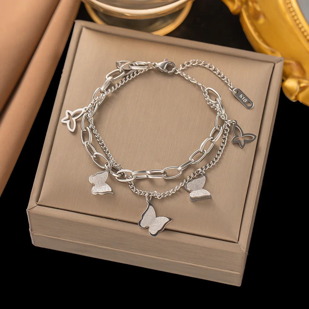 Stainless Steel Steel Color Women\'s Bracelet Love Heart Charm Hand Chain Fashion Trendy Bangle Party Jewelry Gifts New Wholesale