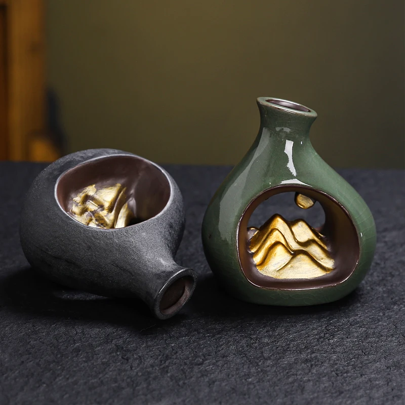 European Ceramic Retro Vases, Creative Modern Home Living Room Desktop Bedroom Decoration, Flower Ware Irregular shape Vase, 1Pc