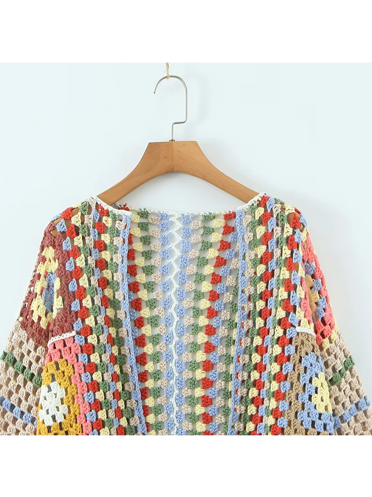 YENKYE Women Fashion 2022 Boho Hand Crochet Sweater Cardigan Vintage Open Stitching Long Sleeve Female Crop Outerwear Chic Tops