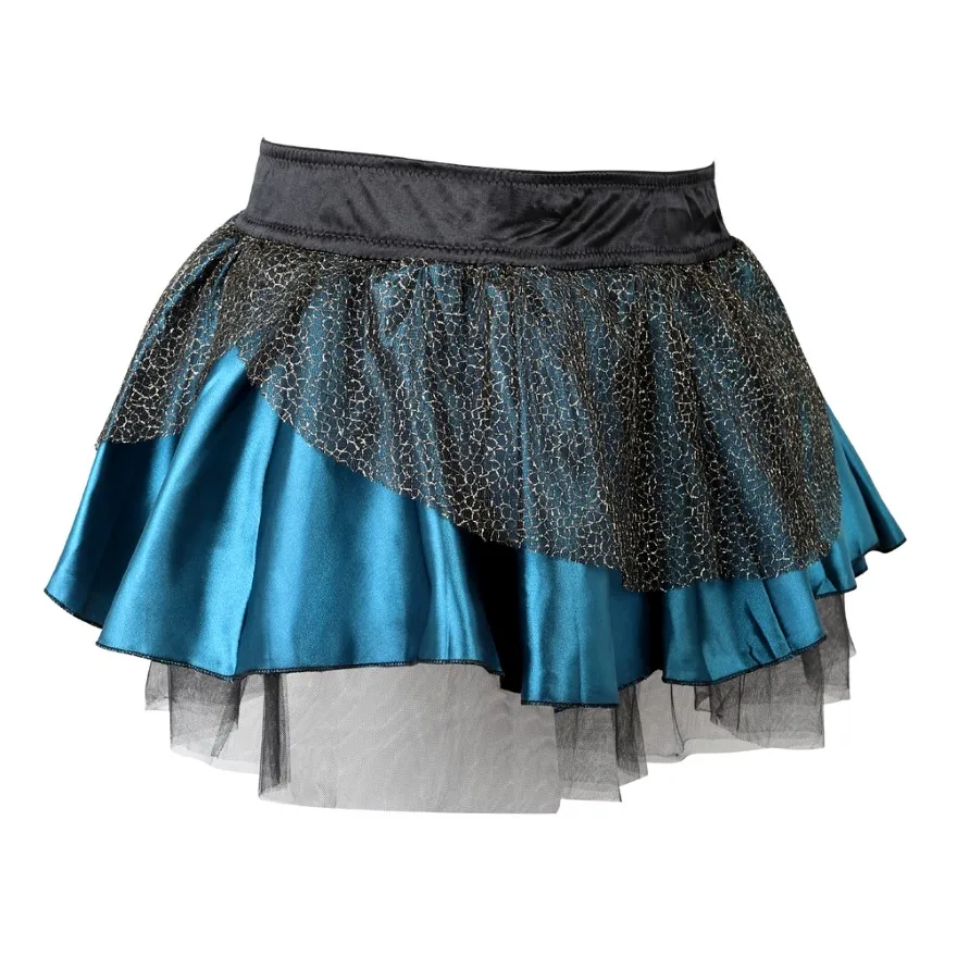 Saia de dança plissada de renda multicamadas, malha sexy, mini saia tutu de tule, azul pavão, moda showgirl