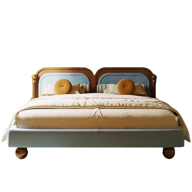 

American French Solid Wood Complex Medieval 1.51.8 Hotel B & B Home Furniture Soft Fabric Double Bed