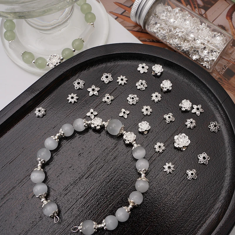 7/8/10mm Silver Color Lotus Flower Alloy Bead Caps Loose Spacers Cone Beads End Cap For DIY Jewelry Making Bracelets Accessories