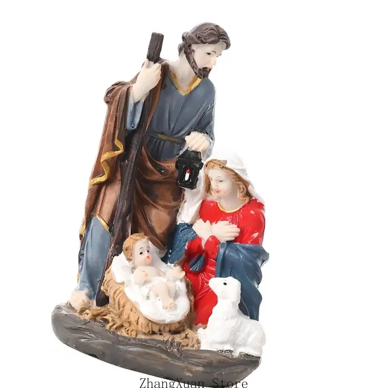 Weihnachtskrippe für den Innenbereich, Statuen der Heiligen Familie, Weihnachtskrippenfigur für die Regalauslage oder den – Detail 3