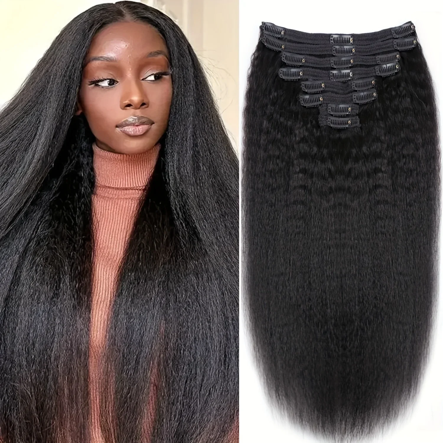 

Clip in Hair Extensions Real Human Hair Clip Ins 100% Unprocessed Brazilian Remy Hair Seamless Kinky Straight Hair 8pcs 120g