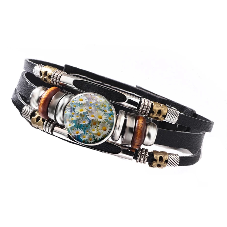 Hot Selling Foreign Trade Scenic Wild Daisy Flower Field Pattern Bracelet Natural Floral Cross-border Accessories Wholesale