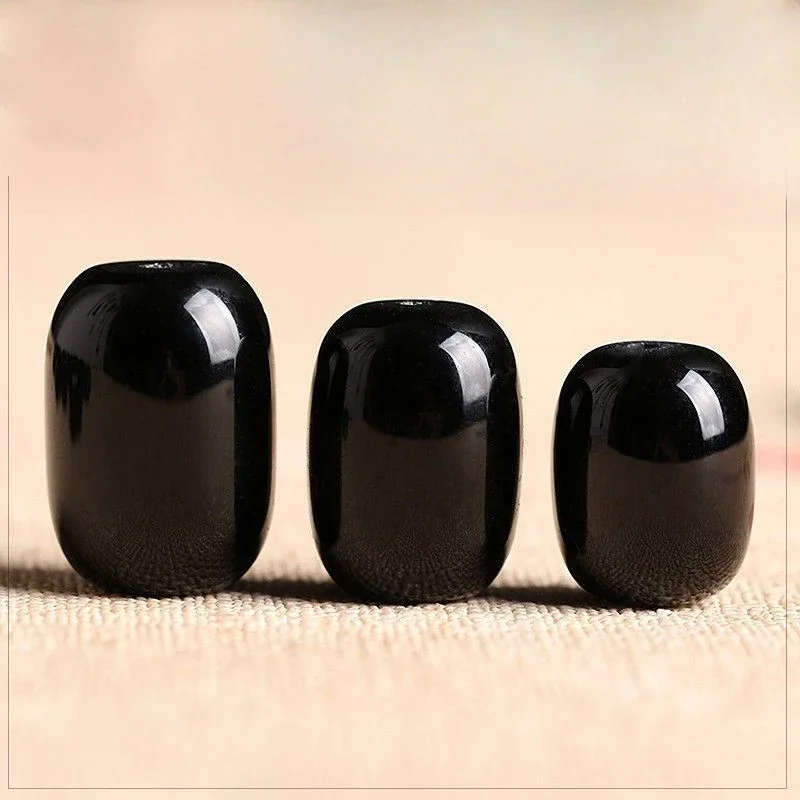 Natural black agate barrel beads