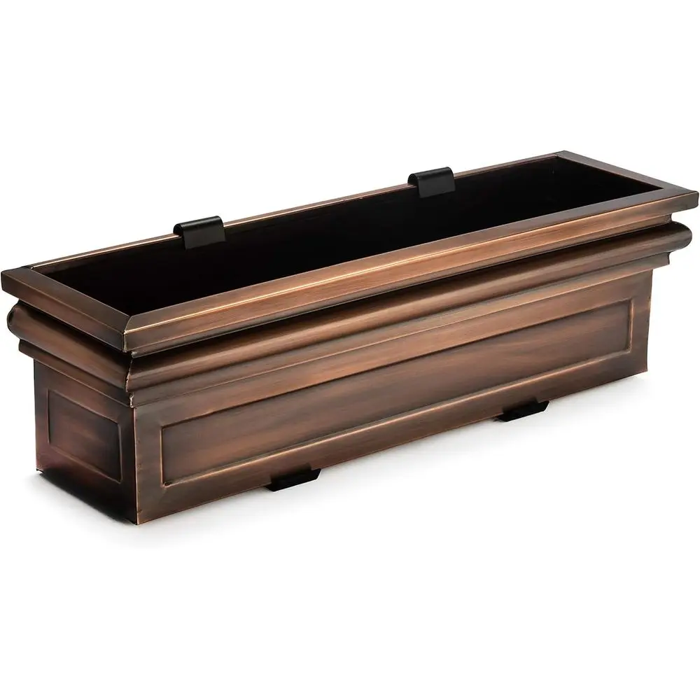 Window Box Planter with Brackets - 30 Copper Finish - Handcrafted Metal Outdoor Box - Garden Decor