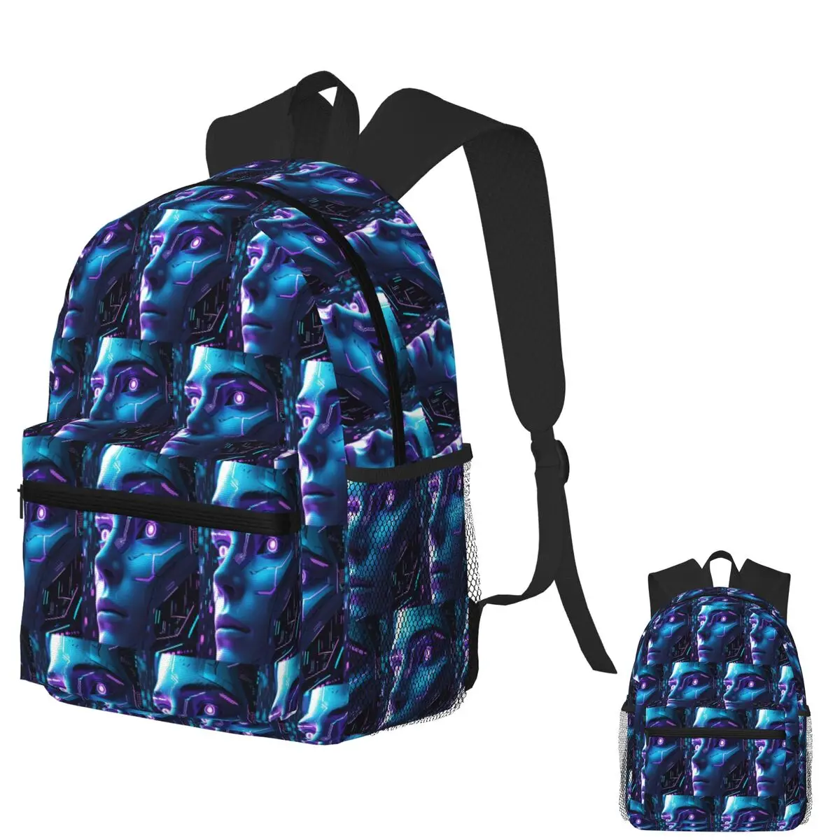 

Pixelated Cyberpunk Face Cyan And Violet Glitch Portrait Version 4 Student Backpack School Bag Daypack Bookbag Shoulder Bags