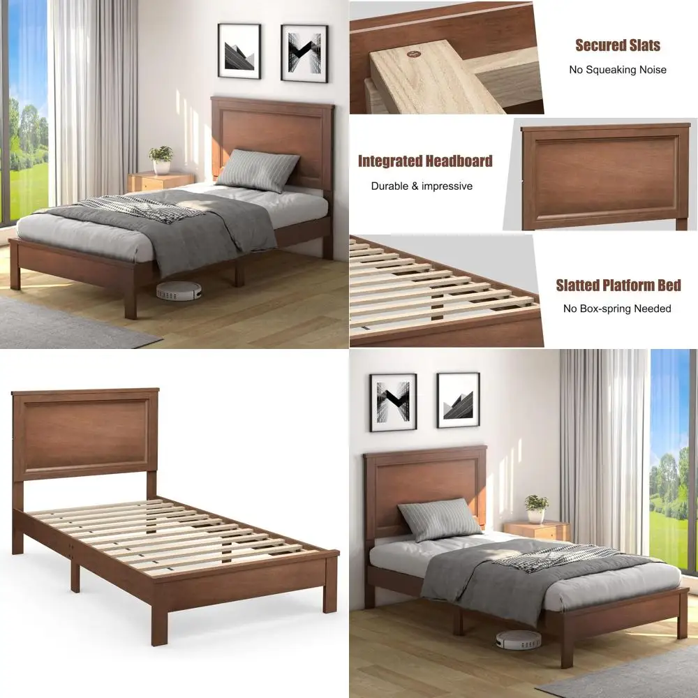 

Двуспальная деревянная кровать-платформа с ламельным основанием и местом для хранения под кроватью, не требует пружинного блока, отделка под орех.