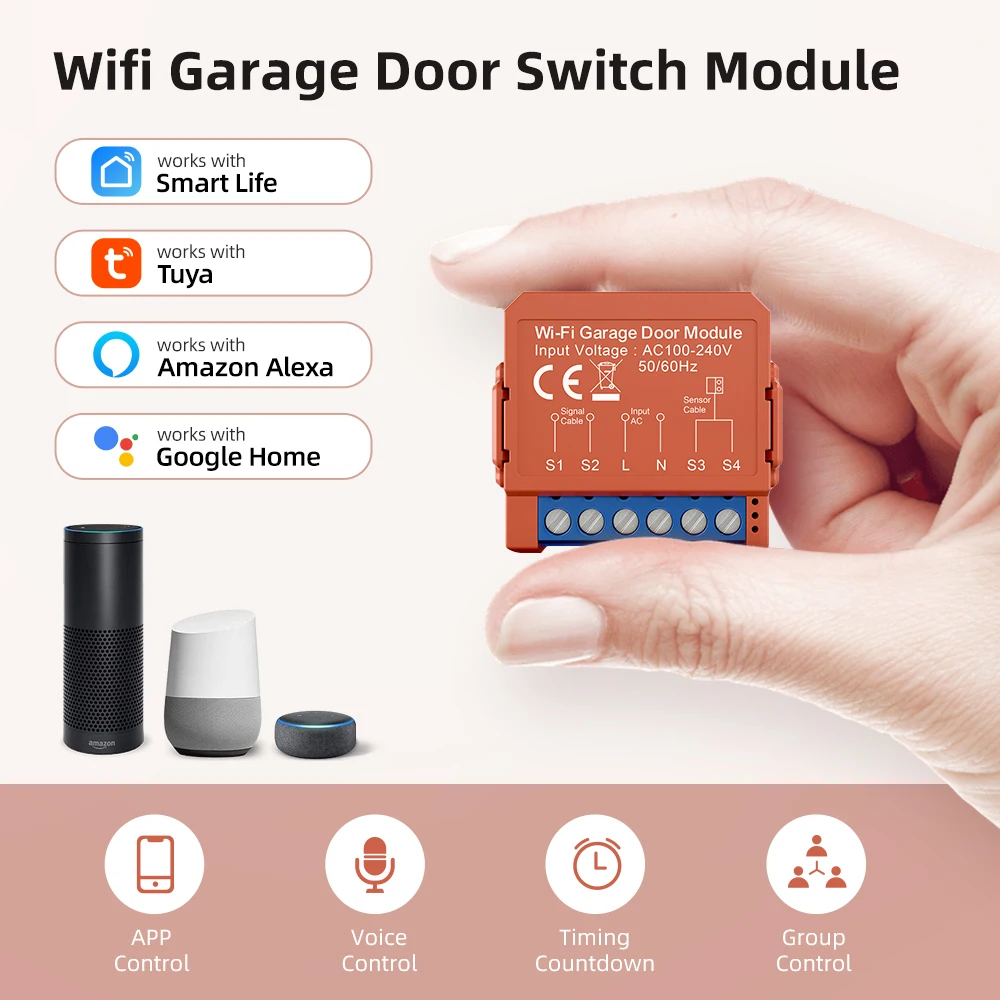 AVATTO Tuya WiFi Smart Garage Door Opener Switch Module Controller，Support APP Voice Remote Control Works with Alexa Google Home