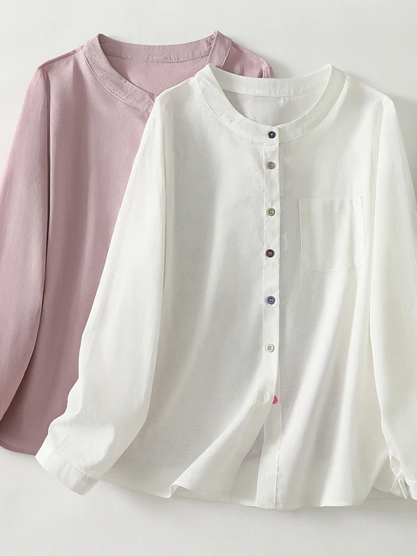 

Креповый льняной круглый Ne irt Свободный длинный све Дышащая удобная женская одежда больших размеров Топ на пуговицах