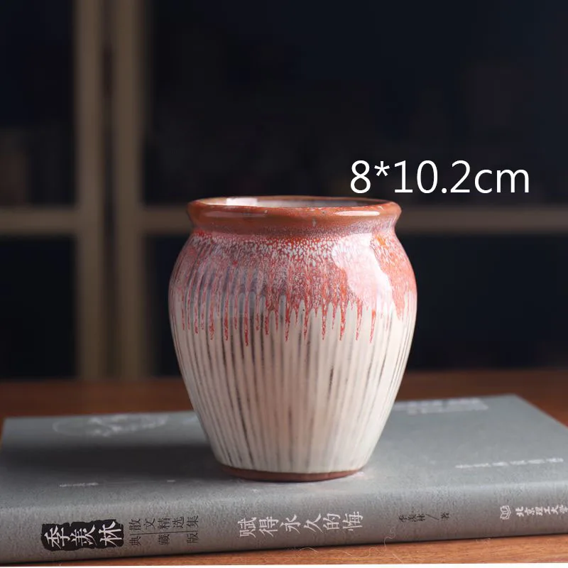 Chinese Style Miniature Flowerpot Thumb Rough Pottery Half Glaze Ceramic Fleshy Flowerpot Home Garden Decoration Ornament ZD19