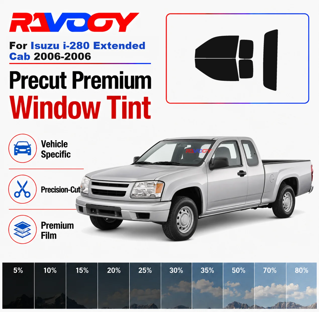 Premium Precut Window Tint Kit Front Rear Windows Rear Windshield For Isuzu i-280 Extended Cab 2006-2006 Nano Ceramic Film