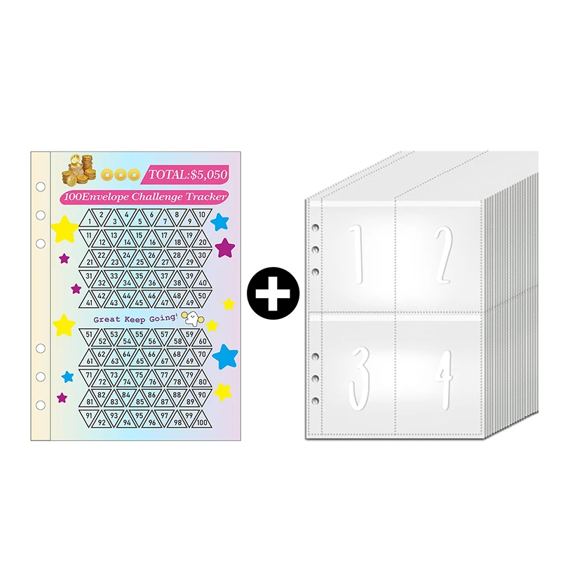25 PCS Envelope Challenge Binder 1-100 Day Challenge Savings Loose Leaf Notebook Refill Replacement Sticker