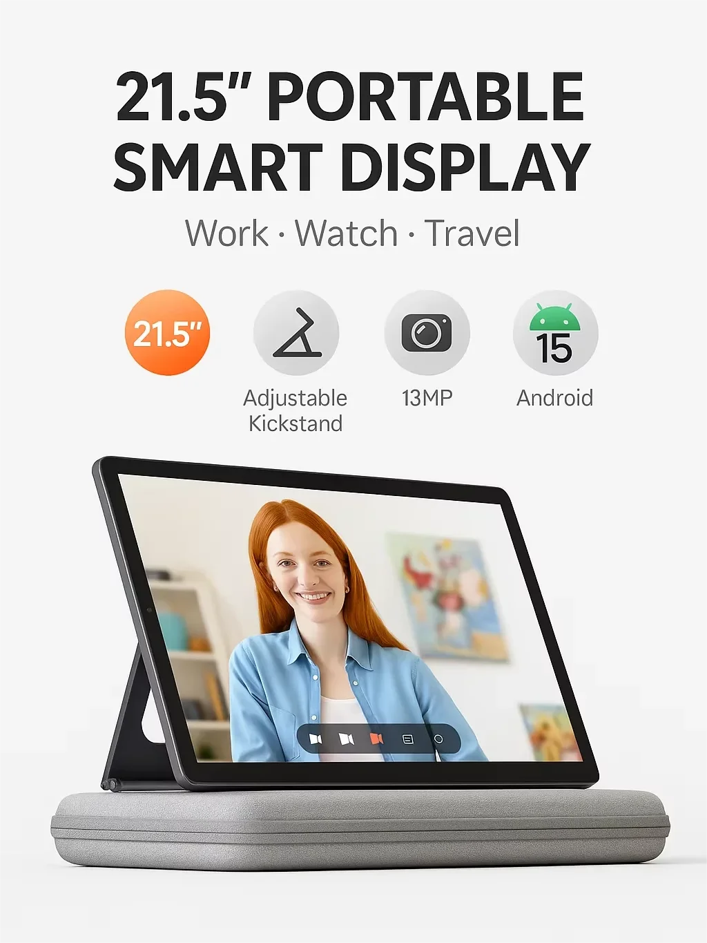 Nowy 21,5-calowy tablet z Androidem 15, składaną podstawką i torbą do przenoszenia, ekran FHD 1080P, duże głośniki 3D, bateria 100 Wh, 8-12 godzin pracy. — zdjęcie produktu 7