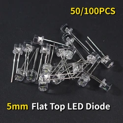 Flat Top Transparent Light Emitting Diodos, Lâmpada LED, Lâmpada, DIY Eletrônico, Vermelho, Amarelo, Azul, Verde, Branco, 5mm, 50, 100Pcs