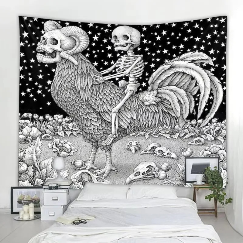 

Skull tapestry mandala bohemian tapestry art deco style blanket curtains hanging in the bedroom at home bohemian hippie tapestry