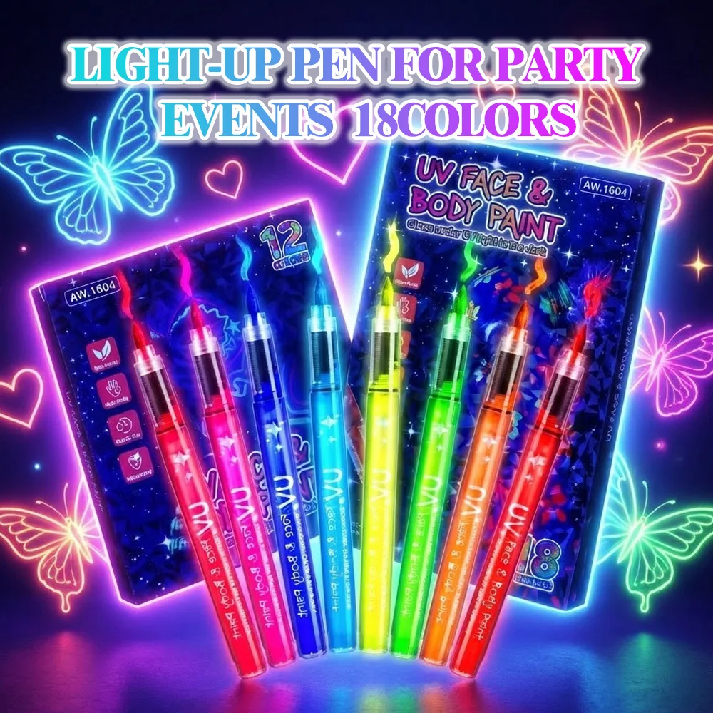 Stylo de peinture pour le visage et le corps, marqueurs lumineux UV, avec 16 pochoirs de peinture DIY, ensemble de pochoirs de g