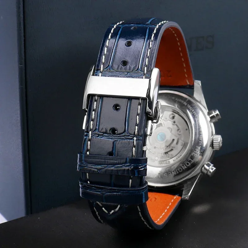 ل ل ل لونجين ماسترز جمع L3 L4 L2.628/L2.673 حزام ساعة اليد جلد البقر فراشة مشبك حزام الساعات 19 20 21 مللي متر المعصم الفرقة