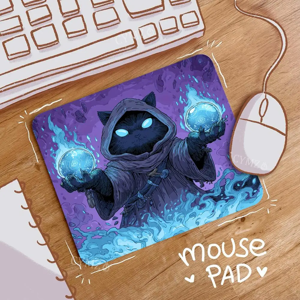 Cat Wizard and Raccoon Warrior Design Small Mouse Pad Desk Mat Non-Slip Stitched Edge office mat Gaming pad Laptop Mousepad