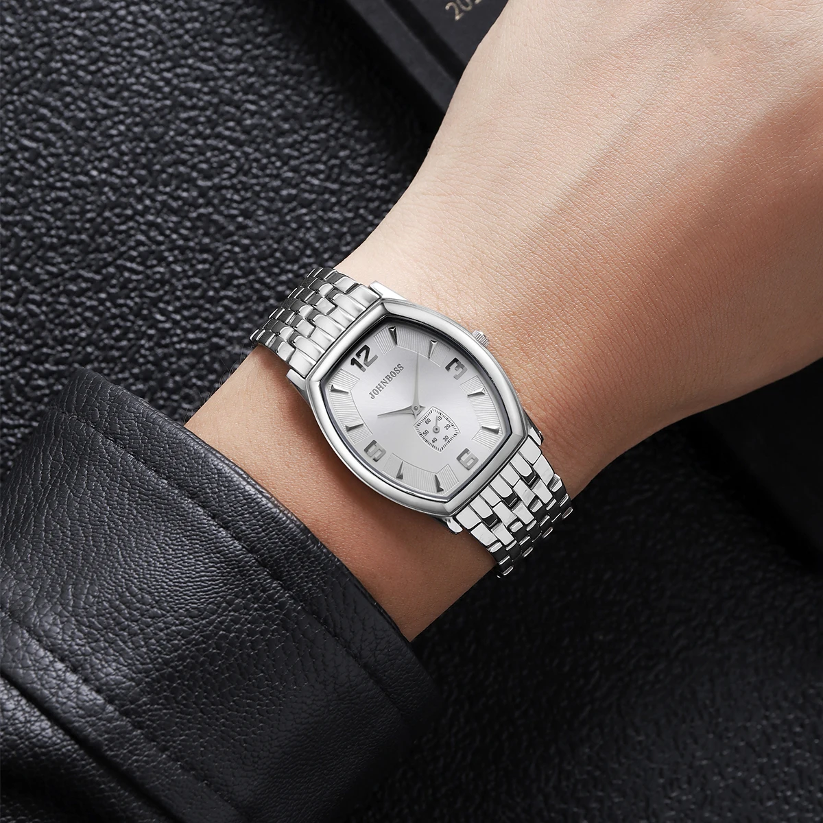 JS tonneau 6mm stainless steel watch men's Switzerland quartz movement sapphire glass numeral watch business simple business