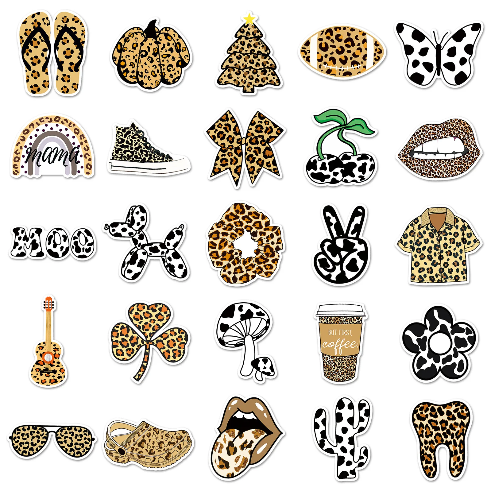 50/100Pcs INS Kawaii Cartoon Cute Leopard Series Stickers PVC Waterproof Stickers Decals For Kids Boys Girls Toys Gifts