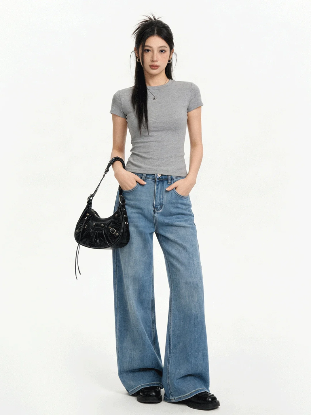 

Ретро джинсы из мягкого денима с высокой талией, свободные прямые брюки, стройнящие, повседневные, длинные, в корейском стиле, весенняя новинка