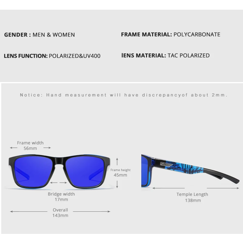 KDEAM Multi-Layer Lenses Polarized Men\'s Sunglasses Blocking Horizontal Glare Square Sun Glasses Women With Brilliant Colors
