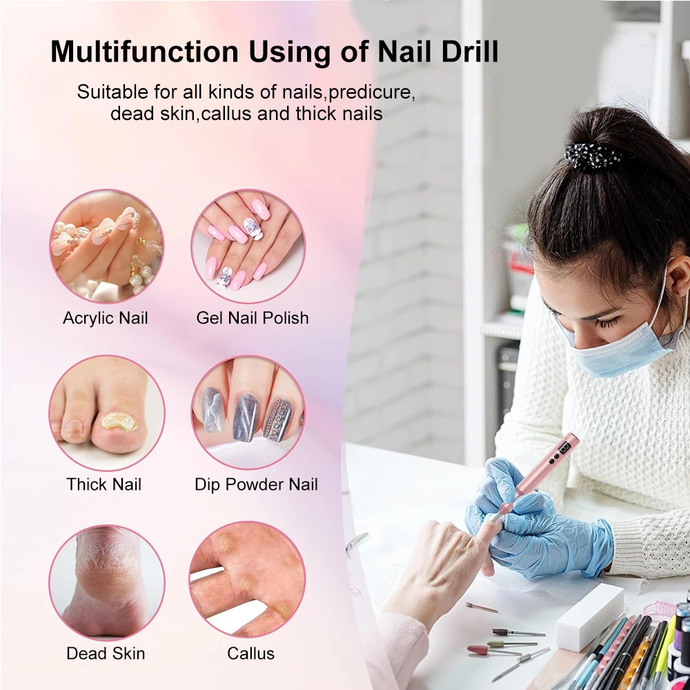 Electric Nail Drill Machine Nail Polisher Electric Nail Sander for Manicure Pedicure USB Rechargeable Portable Drill for Nails