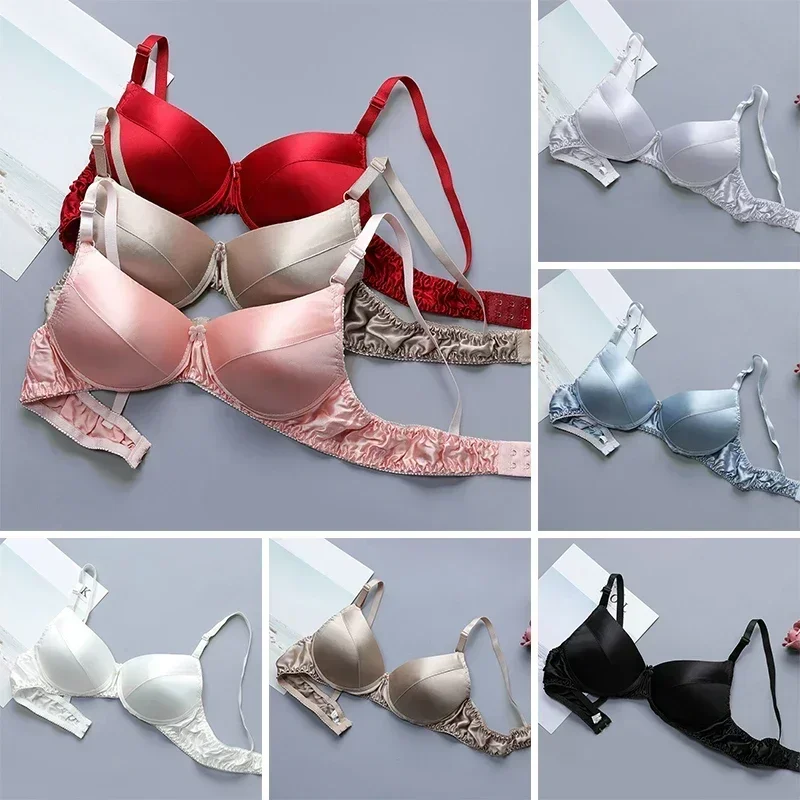 2PCS Silk Bra Double-sided Silk Seamless Underwear Women\'s Thin Style Without Steel Ring Breathable Bra Comfortable