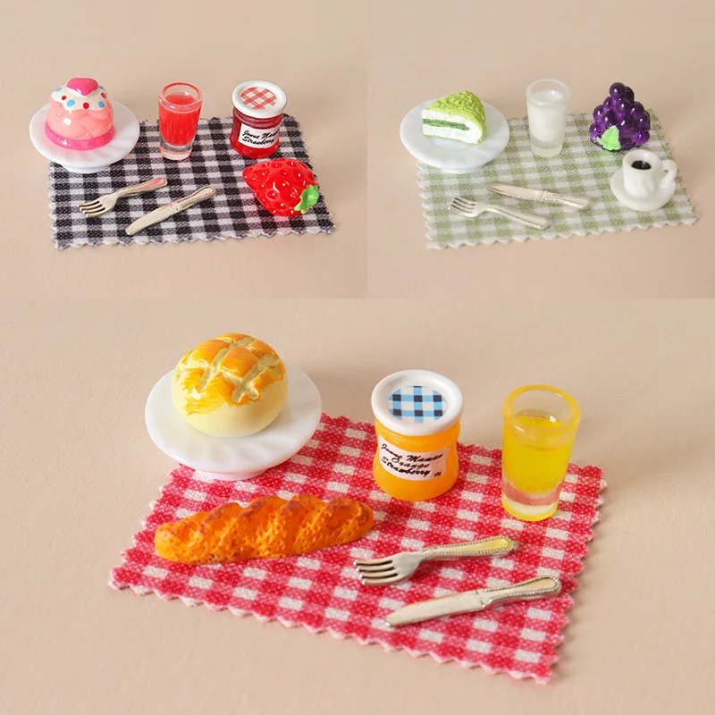 

1:12 Scale Dollhouse Breakfast Food Set, Miniature Bread & Jam with Tableware, for BJD & OB11 Photography Prop