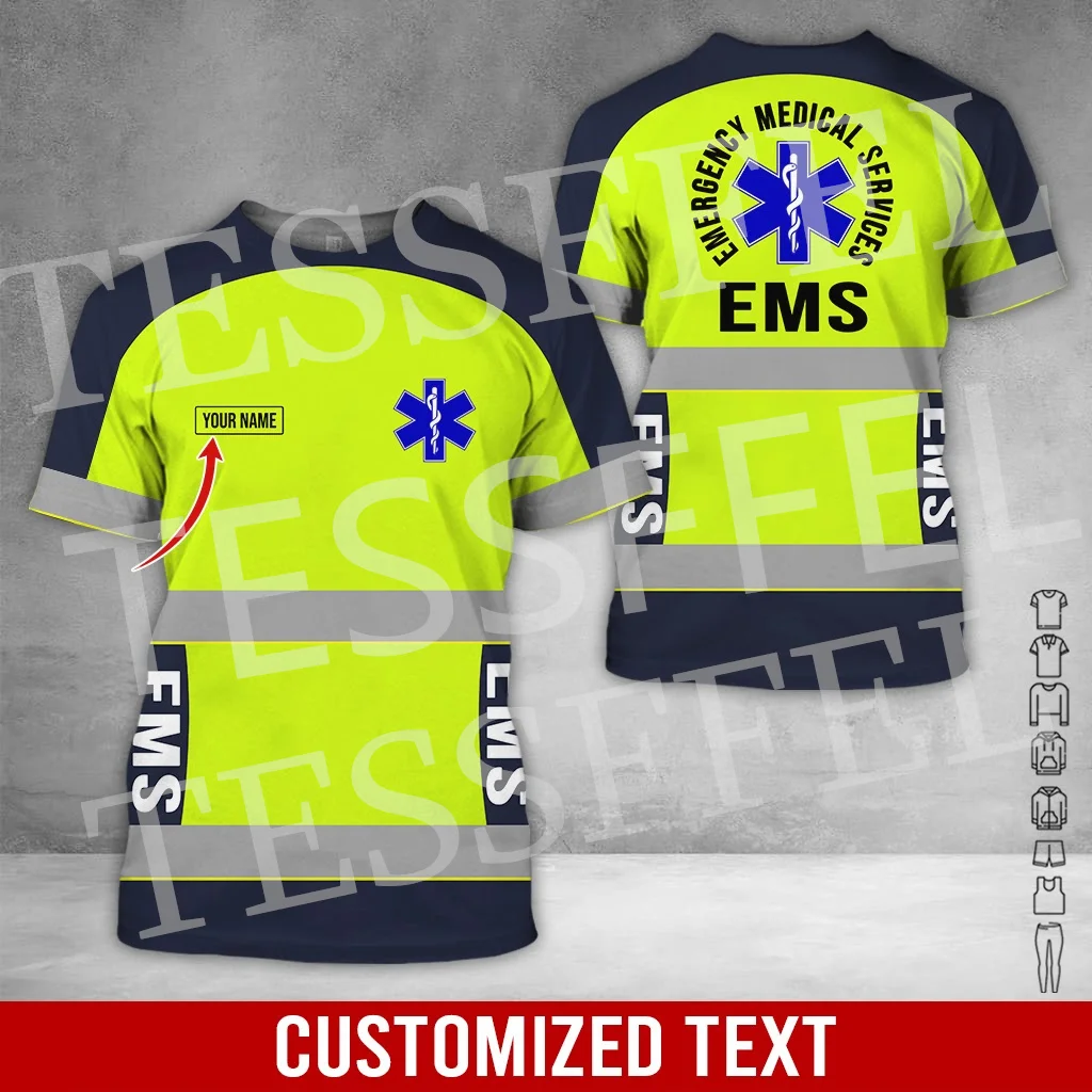 Custom Name Cosplay EMS EMT Medical Paramedic Nurse Worker Retro T-Shirt 3DPrint Summer Shirts Harajuku Casual Short Sleeves S4