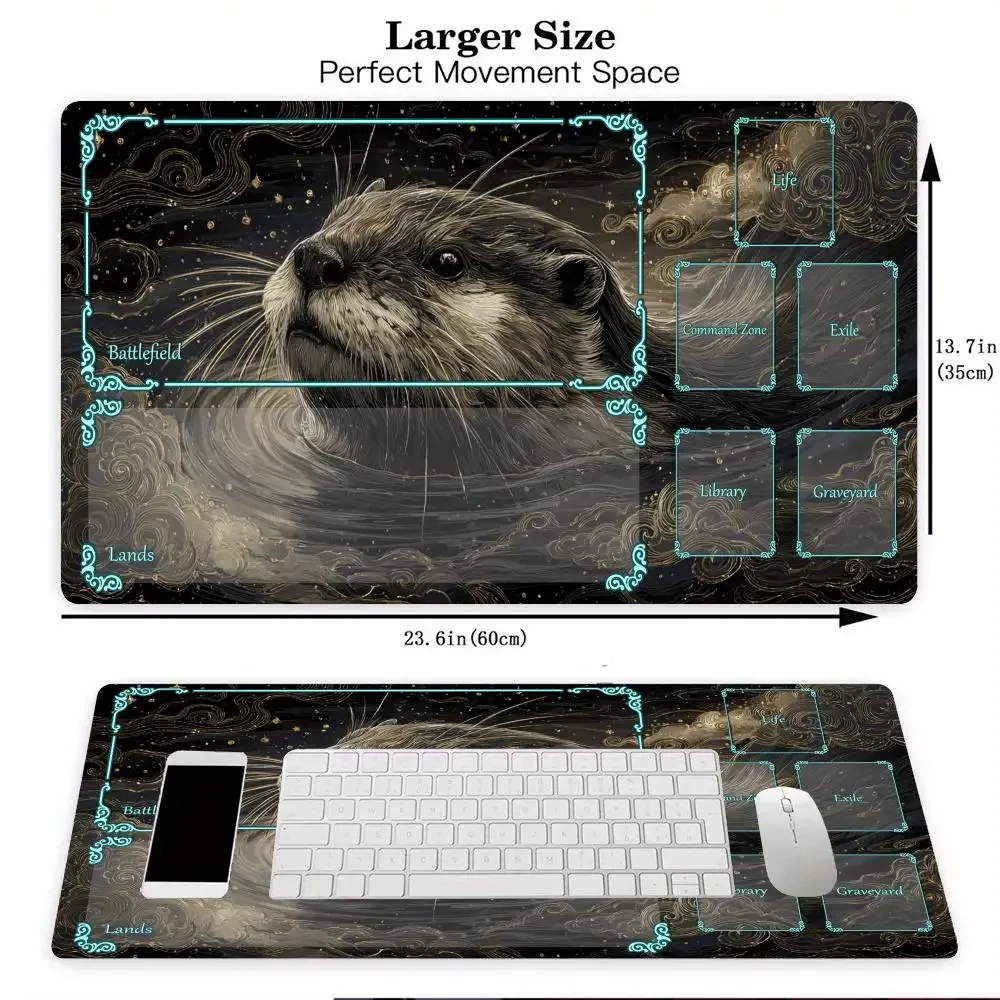 حصيرة ألعاب البطاقات السحرية مع منطقة Dark-style otter theme mtg Playmat مكتب حصيرة Commander Playmat مناسبة لجمع الألعاب