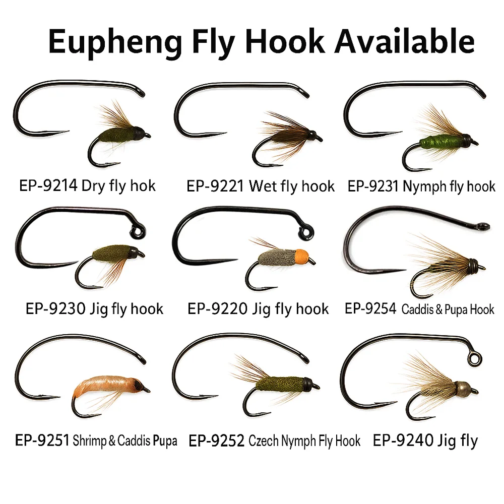 Eupheng 100 pièces hameçons de pêche à la mouche sans ardillon de compétition matériaux d'attache de mouche pour crevettes nymphe sèche mouches humides et Caddis