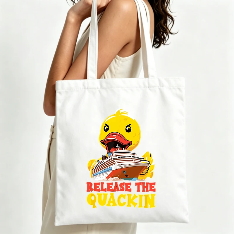 animal graphic canvas tote bag with slogan-style print, casual for daily shopping and summer outings