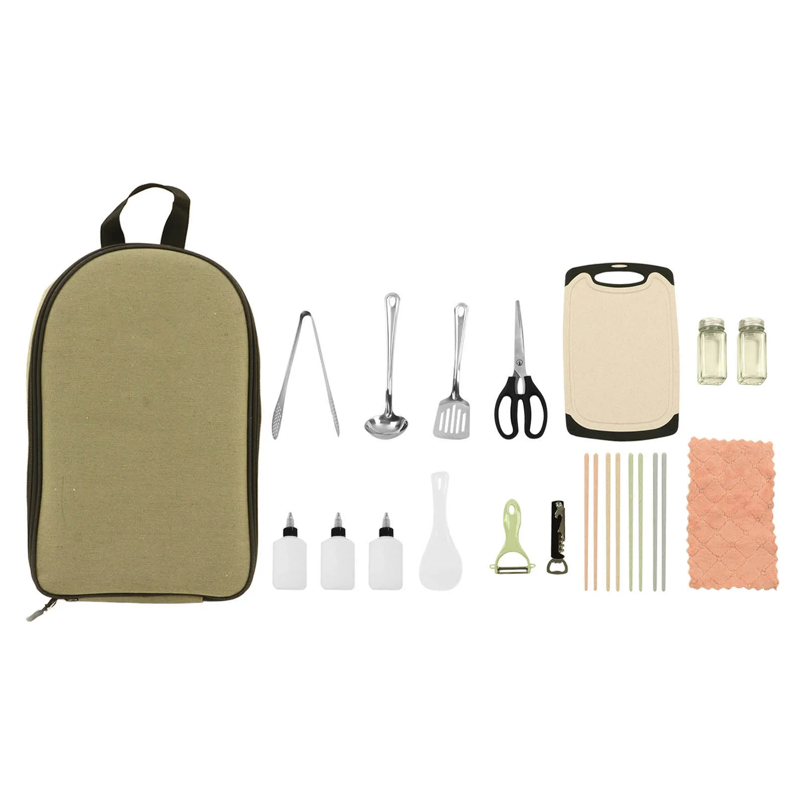 مجموعة أدوات المطبخ للتخييم، مجموعة أدوات الطبخ للسفر 420 من الفولاذ المقاوم للصدأ مقاومة لتسرب الماء، مريحة للنزهات