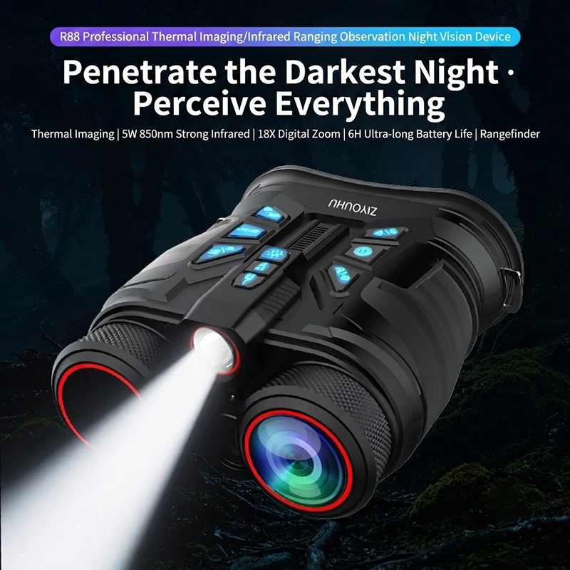 ZIYOUHU R88 GPS Compass Rangefinder Binoculars Thermal Imaging 18X IR Night Vision Scope with WiFi Barometer Flashlight Dual-Use