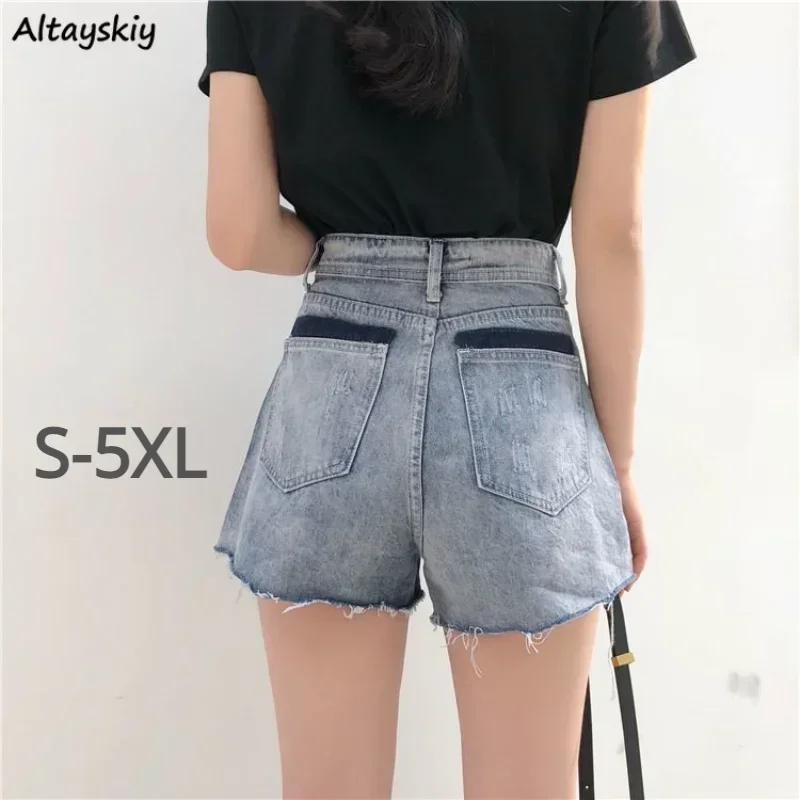 

S-5XL Denim Shorts Women Patchwork Design Chic Summer High Waist All-match Schoolgirls Trouser Street Basic Retro Teens Harajuku