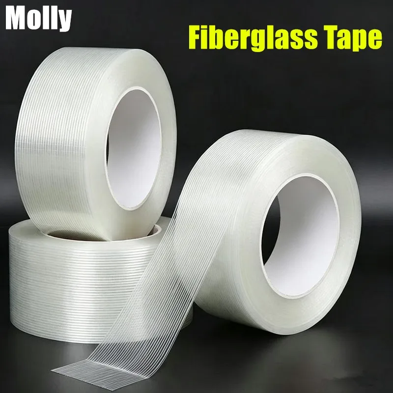 25/50M Clear Fiberglass Tape No Residue Single-Sided Stripe Design Ideal for Plastic Wood Glass Stone Metal Packaging & Crafts