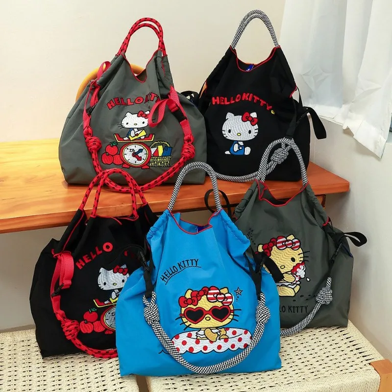 

Kawaii Sanrio Merchandise Hello Kitty Embroidery Craft Eco-friendly Shopping Bag Cartoon Crossbody Canvas Bag Shoulder Bag Gifts