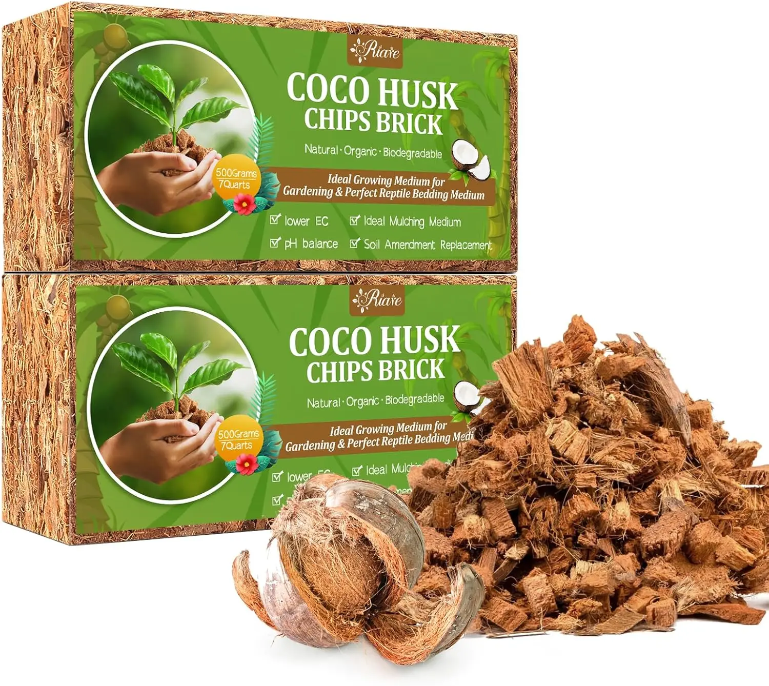 Paquete de 2 Sustratos de Coco para Plantas - 2.2 lb, Ladrillo de Cáscara de Coco 100% Orgánico con Bajo EC y pH Equilibrado, Alta Expansión