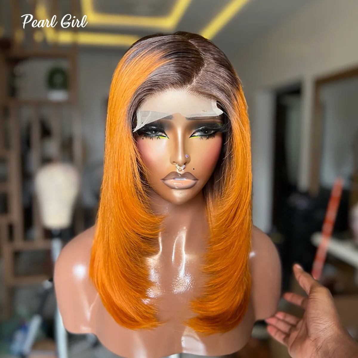 Double Drawn Layered Bob Ginger Color 4x4 Lace Closure Wig 100% Human Hair T4/350 Colored Bob Pre-Styled 13x4 Full Frontal Wigs