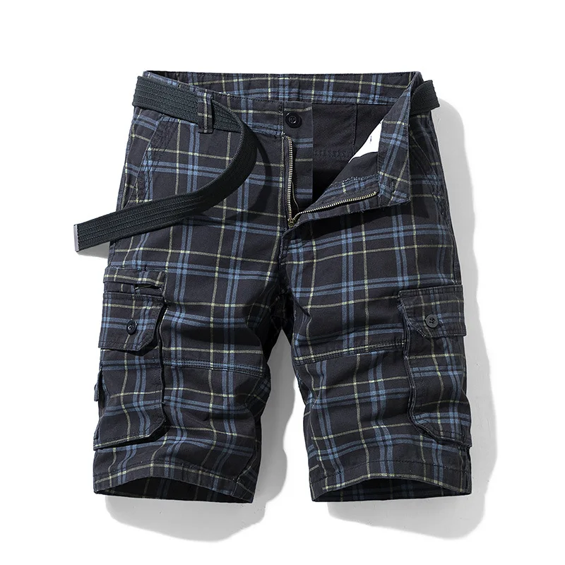 

Pure Cotton Plaid orts Sports Workwear Five-Point Pants Straight Leg Casual Trousers Youthful Summer Organic Cotton Pants
