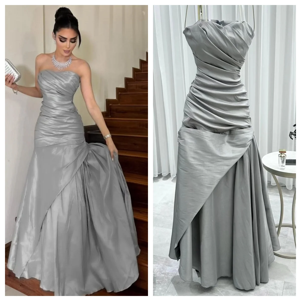 Maßgeschneidertes Abendkleid, sexy, trägerloses, ärmelloses Heimkehrkleid aus Satin, A-Linie, gerüscht, bodenlang, Kleider für besondere Anlässe