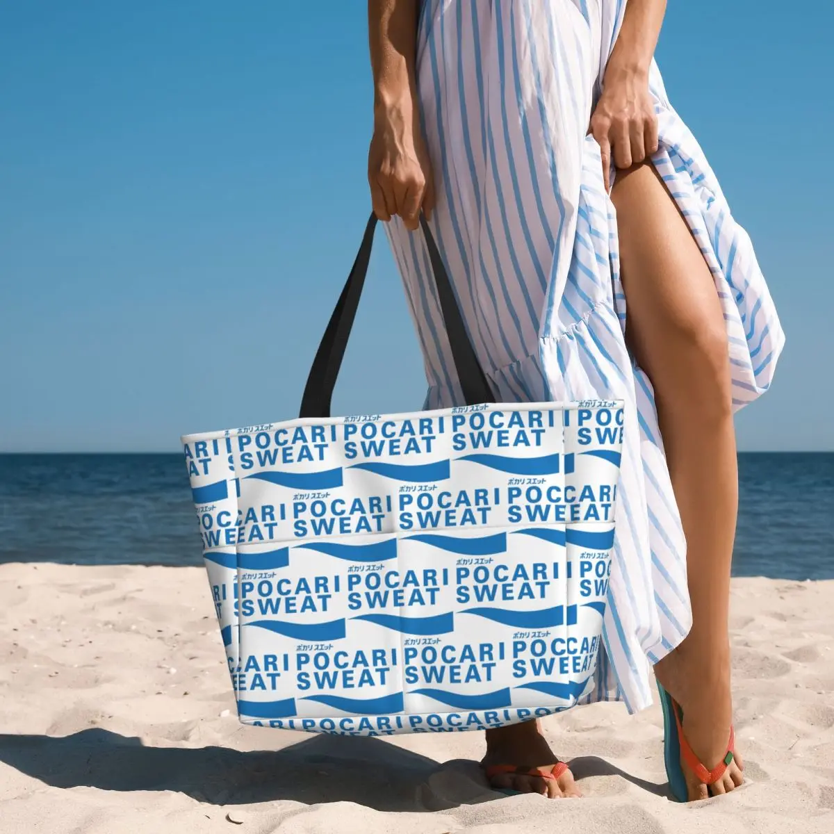 

POCARI SWEAT Blue Beach Tote Bag Sport Gym Yoga Duffle Large Tote Bag Women Travel Bag Fitness bag