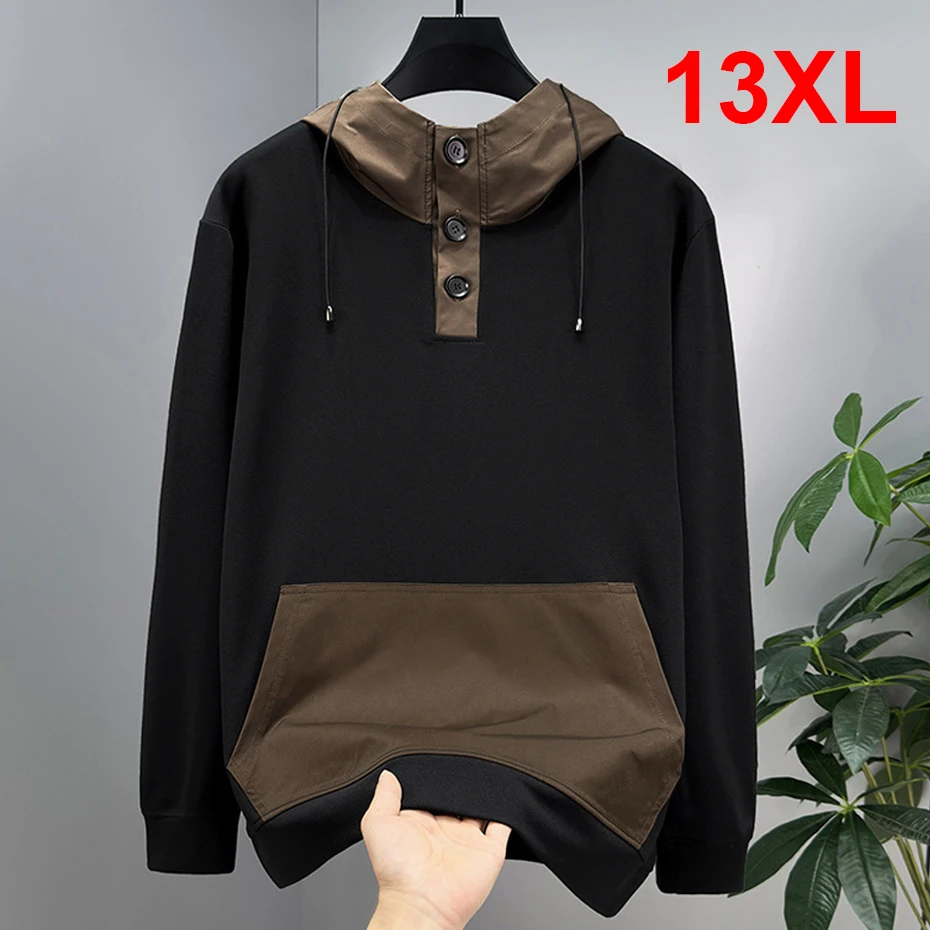 

Мужская толстовка с капюшоном больших размеров 12XL, 13XL, весна-осень, модный повседневный пуловер с лоскутным дизайном, большие размеры 13XL