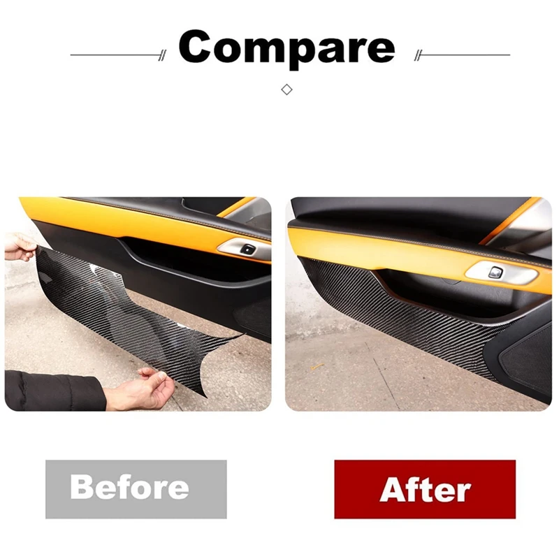 For Corvette C7 2014-2019 Soft Carbon Fiber Car Inner Door Anti Kick Panel Sticker Protection Trim Replacement Accessories