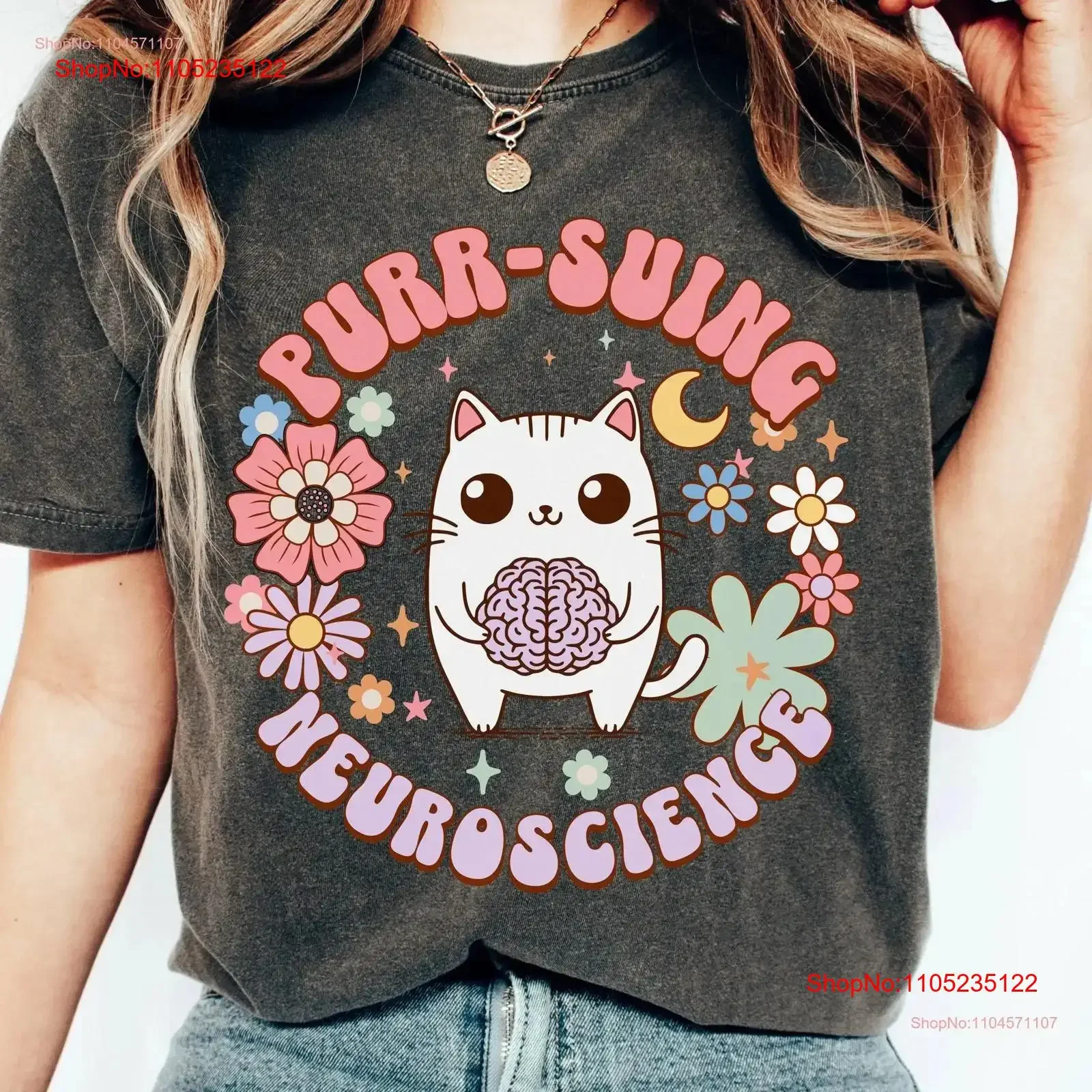

Funny Neuroscience T Shirt Brain Neuro Nurse Cat Lover Neurologist PhD Graduation Neurology Teacher s vintage Washed Casual